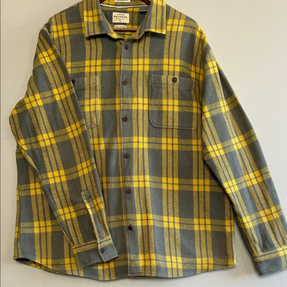Quicksilver Waterman Collection Yellow and Gray Plaid Flannel Shirt. Size XXL. - Picture 1 of 8